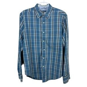 Men's Canterbury of New Zealand Blue Plaid Button Up Casual Cotton Work Shirt M